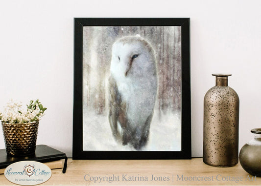 Barn Owl Art Print Woodland Wildlife Painting