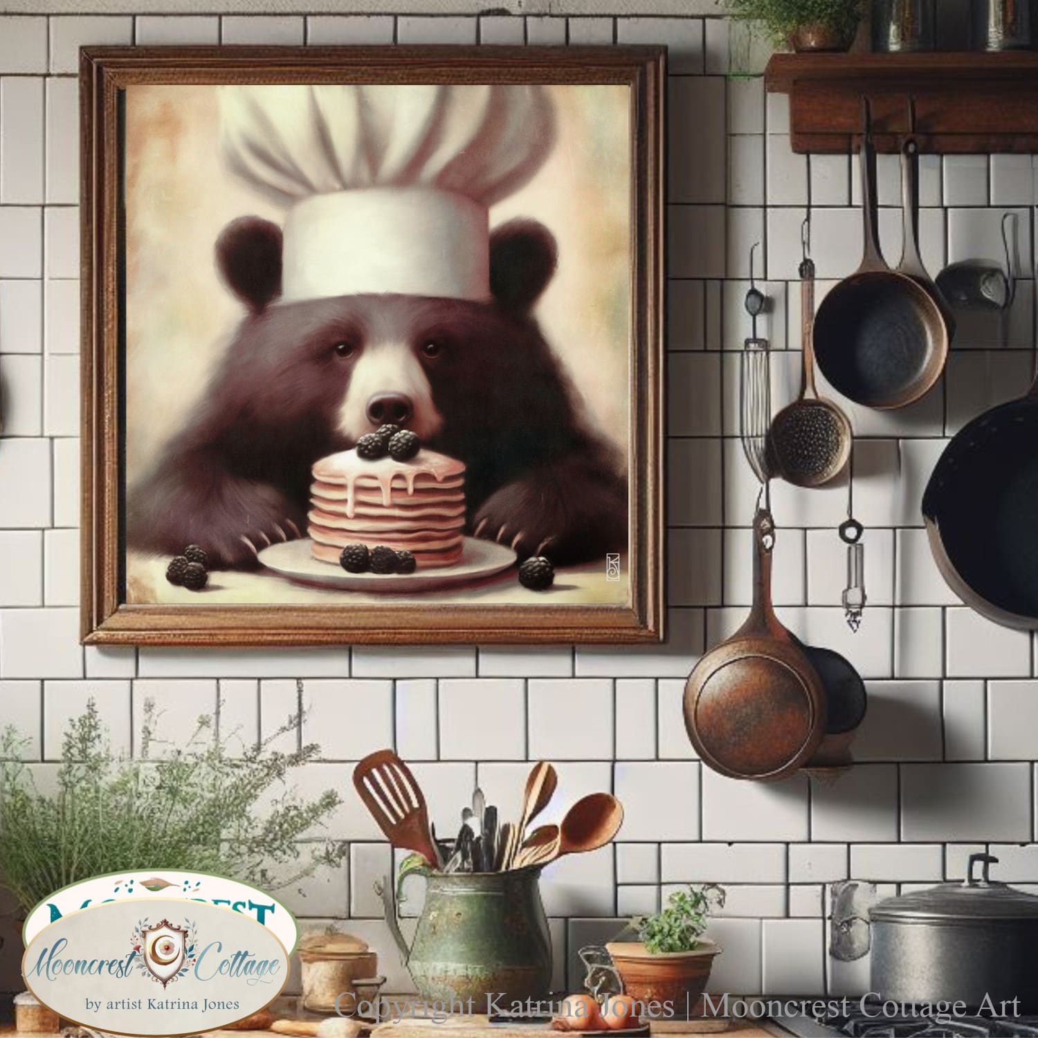 Bear Art, Cute Bear Kitchen Art Print