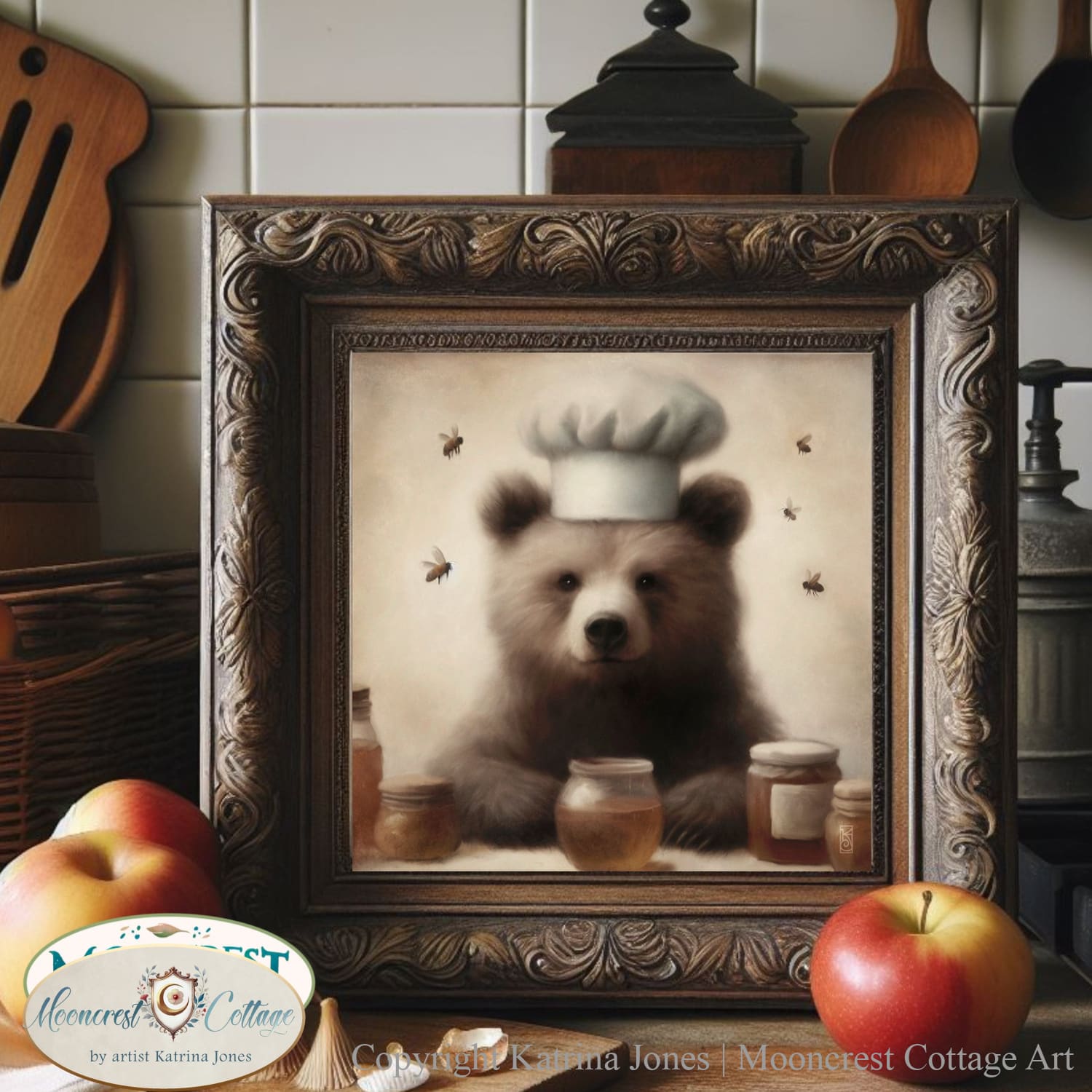 Bear Art, Cute Bear Kitchen Art Print