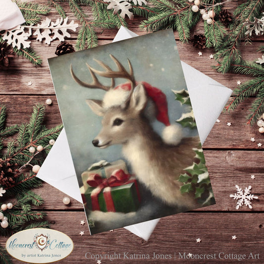 Christmas Deer Blank Greeting Card - French Country Farm, Winter Christmas Holiday