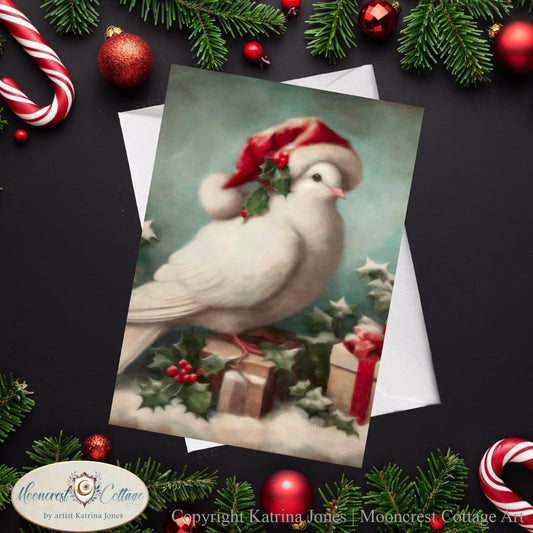 Christmas Dove Blank Greeting Card - French Country Farm, Winter Holiday