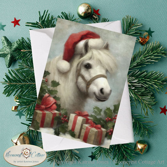 Christmas Pony Horse Blank Greeting Card - French Country Farm, Winter Holiday