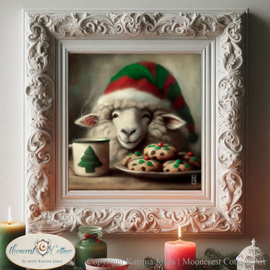 Christmas Sheep Art Print Cute Painting