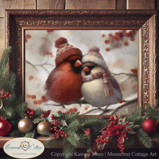 Christmas Wall Art, Cute Cardinal Birds Print