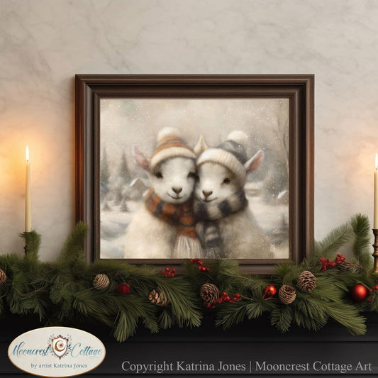 Christmas Wall Art, Cute Goats Print