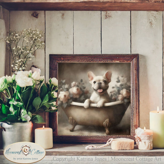 Cute Country Farmhouse French Bulldog In Bathtub Painting