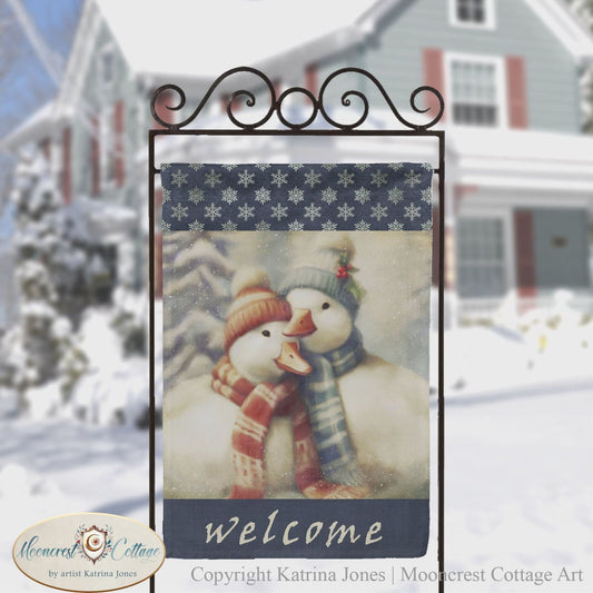 Cute Duck Birds Pair - Country Christmas Garden Flag