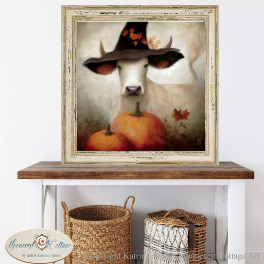 Cute Fall Cow Art, Farmhouse Art