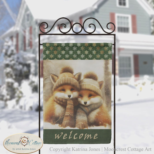 Cute Fox Pair - Country Christmas Garden Flag