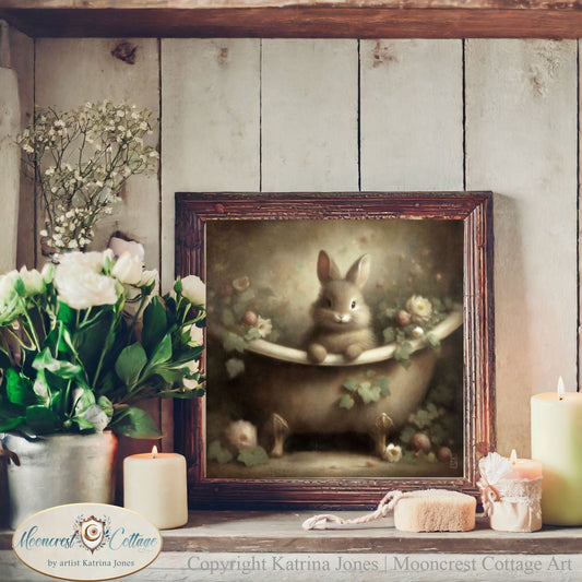 Cute French Country Farmhouse Bunny Rabbit In Bathtub Painting