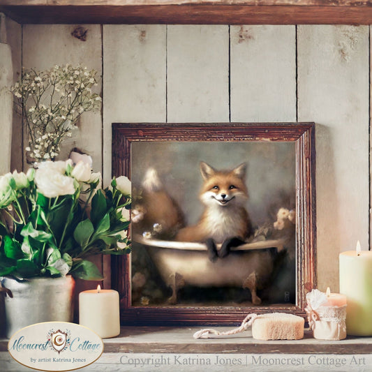 Cute French Country Farmhouse Fox In Bathtub Painting