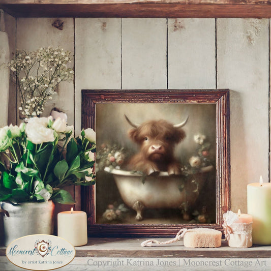 Cute Highland Cow In Bathtub Painting