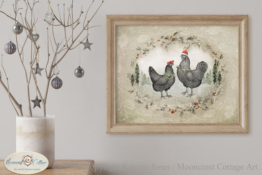 Cute Vintage French Country Christmas Chicken Art Print