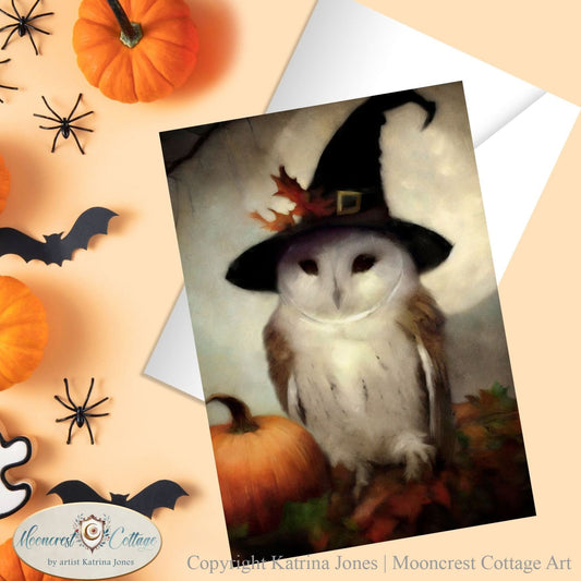 Fall Witch Owl Blank Greeting Card