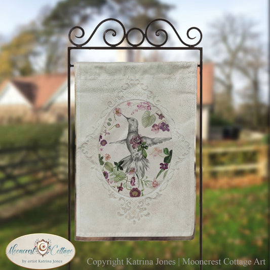 Flowers Pretty Hummingbird Vintage Garden Flag