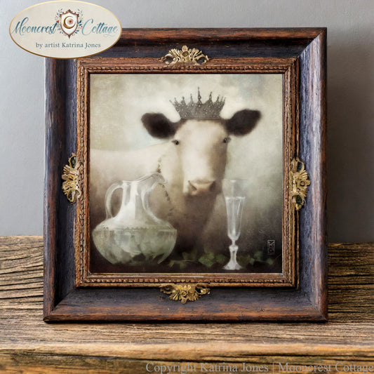 French Country Cow With Crown Wall Art Print - Regency Formal Dining Room Painting Portrait