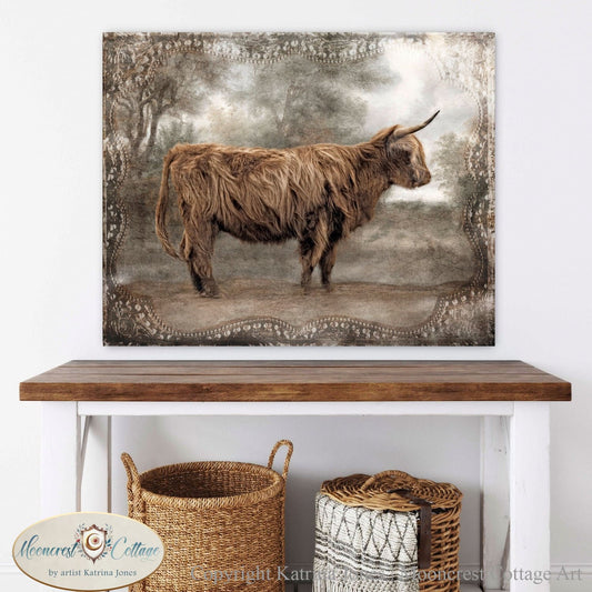 Highland Cow Cattle Vintage Rustic Art Print