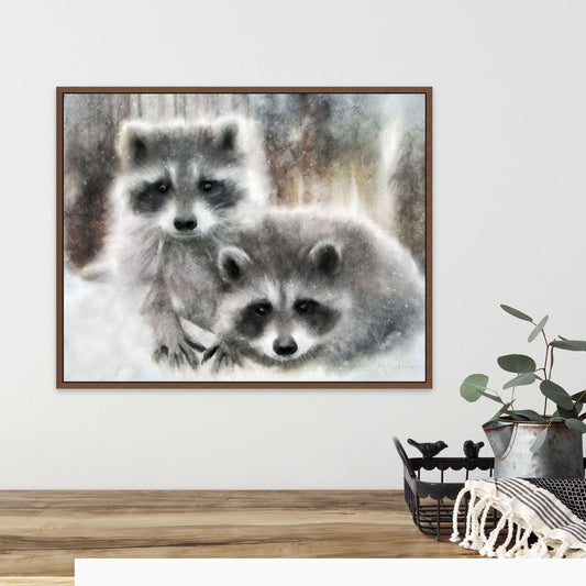 Raccoons Art Print Woodland Wildlife Painting