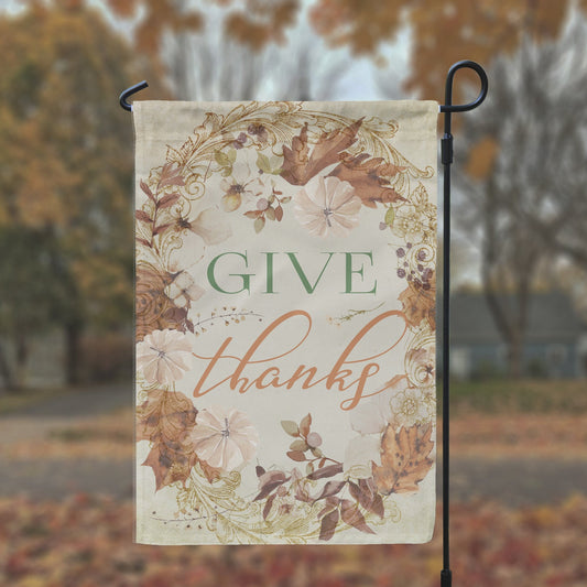 Give Thanks Fall Leaves Garden Yard Flags