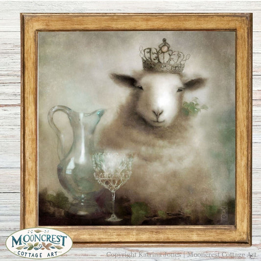 French Country Sheep With Crown Wall Art Print - Regency Formal Dining Room Painting Portrait