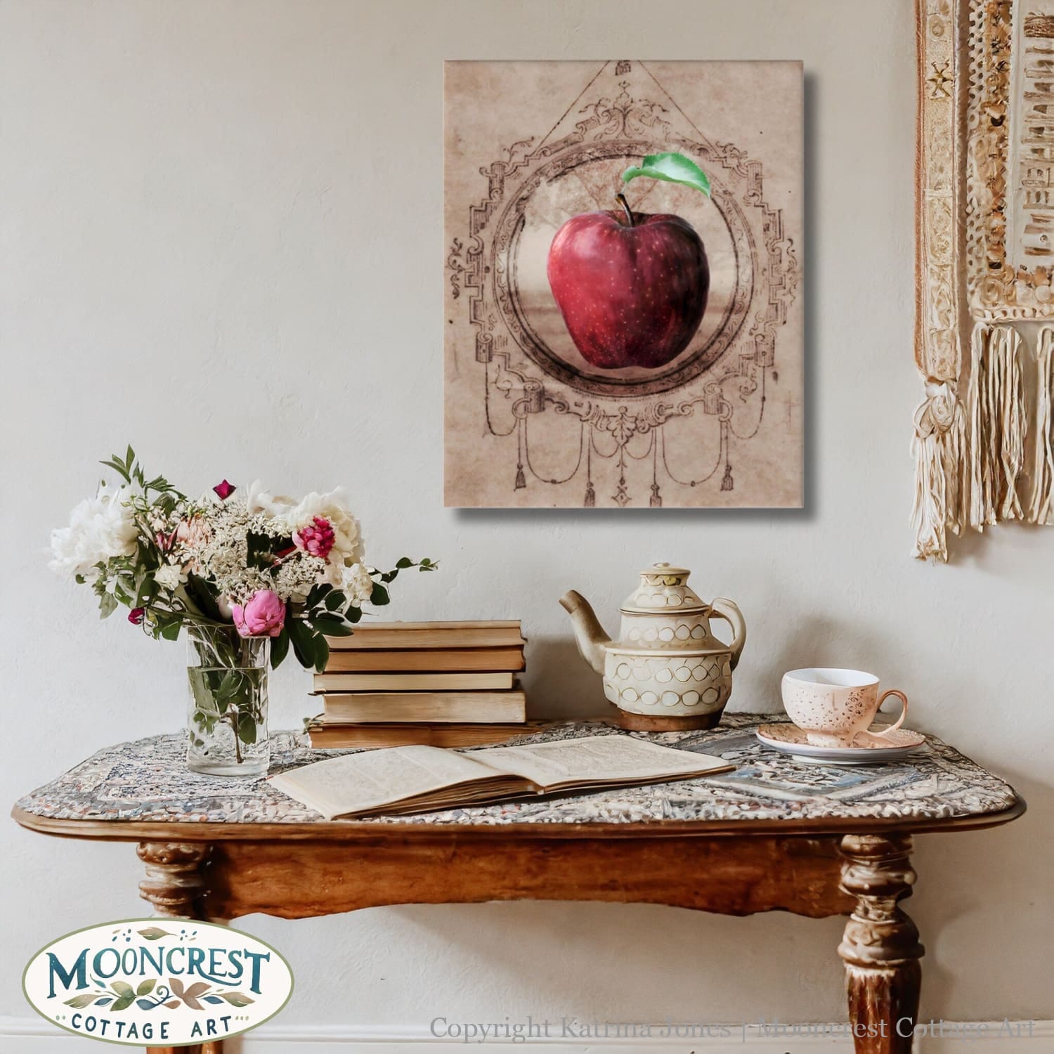 Kitchen Wall Art French Country Fruit Print Apple Painting Vintage Canvas Victorian Farmhouse Decor