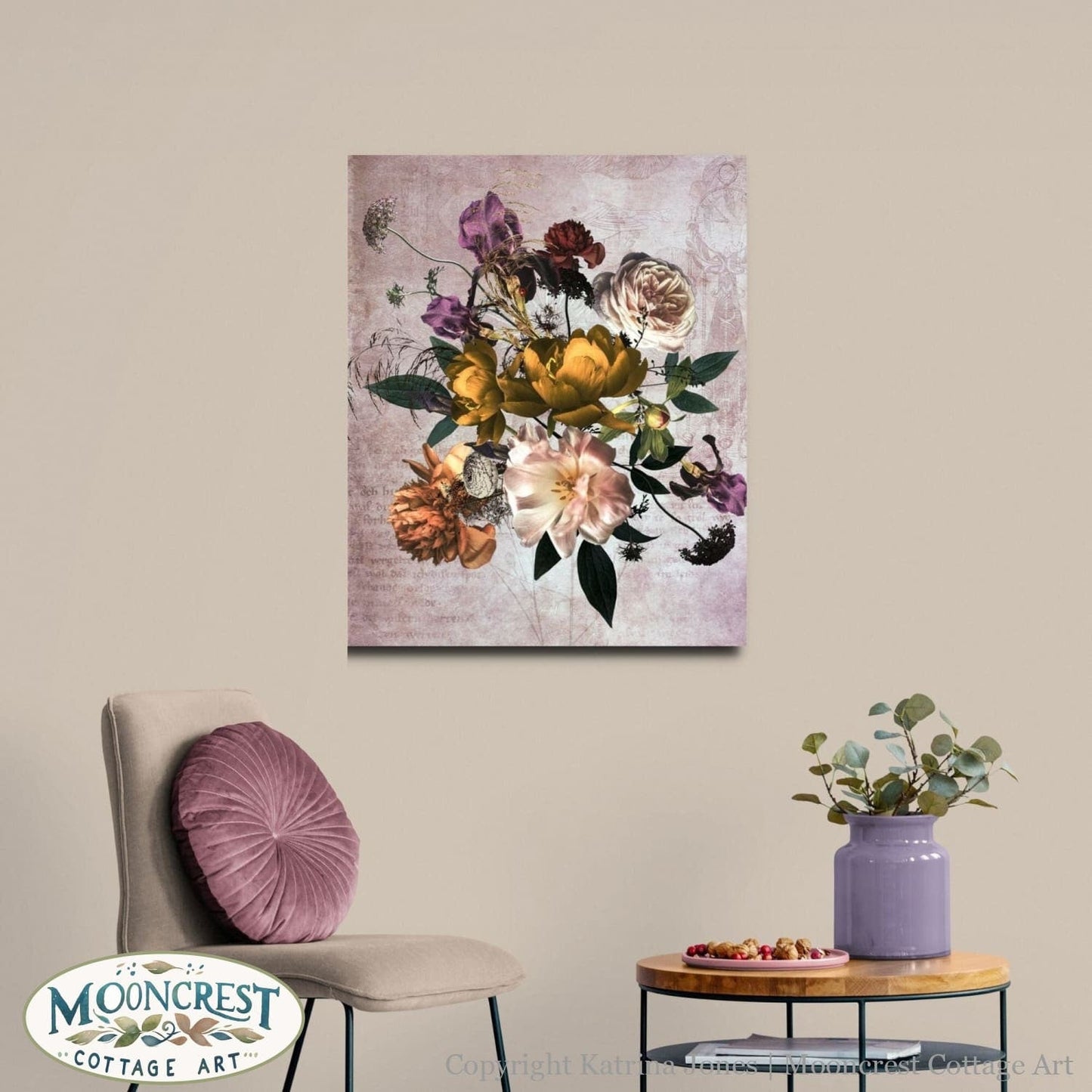 Dutch Flowers Vintage Style Art Print French Country Rustic Primitive Floral Canvas Wall Decor