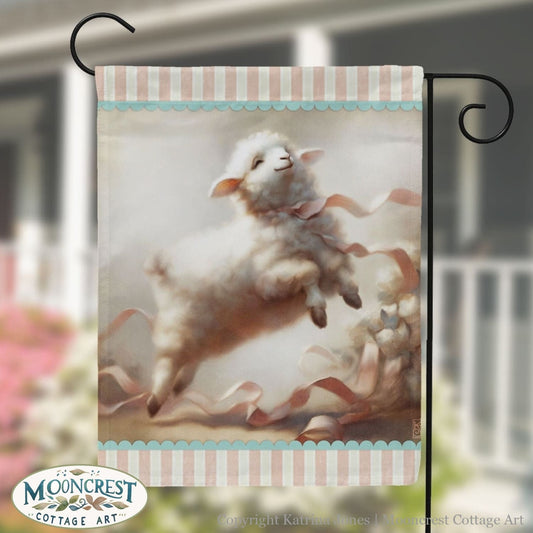 a picture of a sheep is hanging on a pole