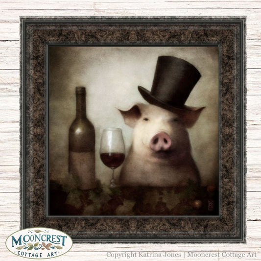 Victorian Vintage Animal Art - Dapper Pig In A Hat Painting Retro Style Bar Wine Decor