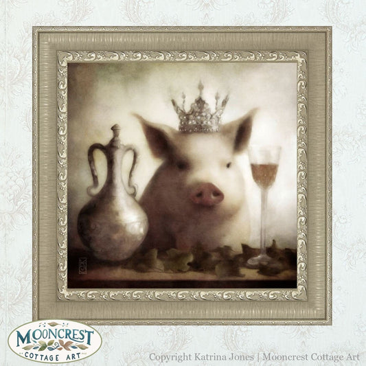 Victorian Vintage Animal Art - Fancy Pig With Crown Painting French Country Wine Dining Room Decor