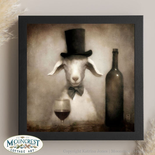 Victorian Vintage Animal Art - Dapper Goat In A Hat Painting Bar Wine Room Decor