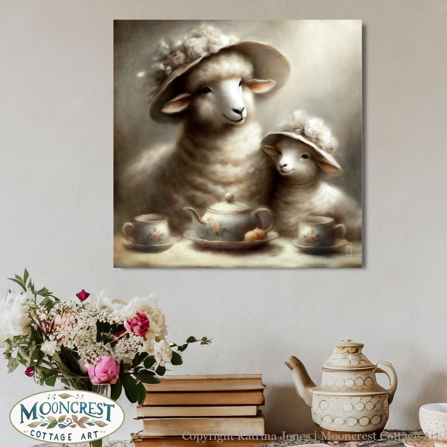 a painting of a sheep with a baby sheep