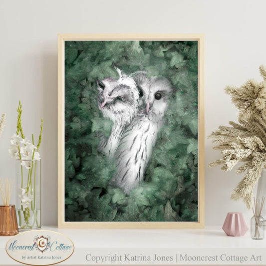 Owl Art Print Realistic Woodland Wildlife Painting