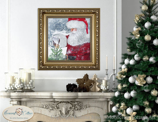 Santa Claus Portrait Christmas Tree Star Art Print