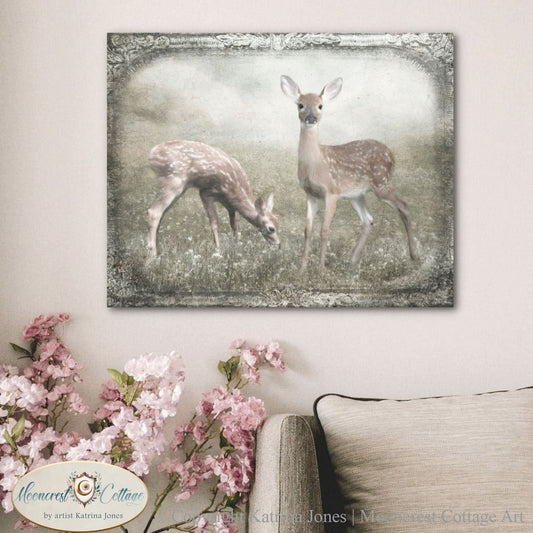 Vintage Baby Deer Fawns Art Print