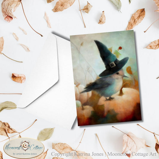 Whimsical Fall Blue Bird Greeting Cards