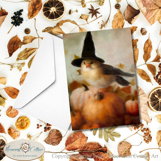 Whimsical Fall Finch Bird Blank Greeting Cards