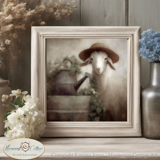 Whimsical Spring Garden Goat Art Print