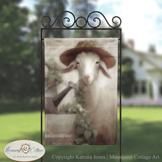 Whimsical Spring Garden Goat Flag