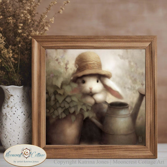 Whimsical Spring Garden Rabbit Art Print