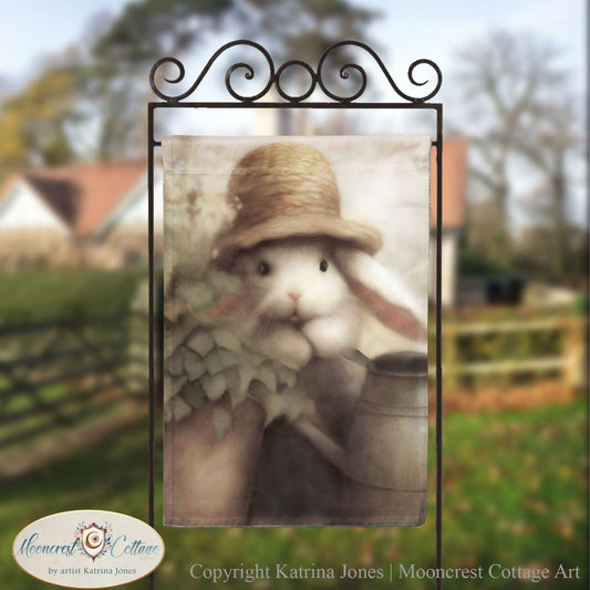 Whimsical Spring Garden Rabbit Flag