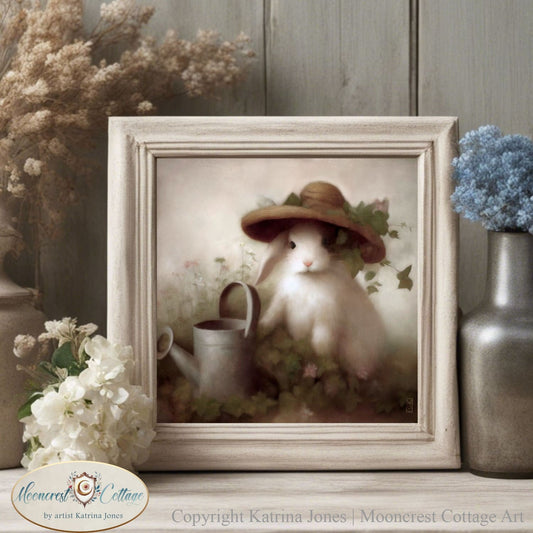 Whimsical Spring Rabbit Art, Cute Garden Bunny Art Print