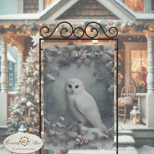 White Winter Owl Garden Flag