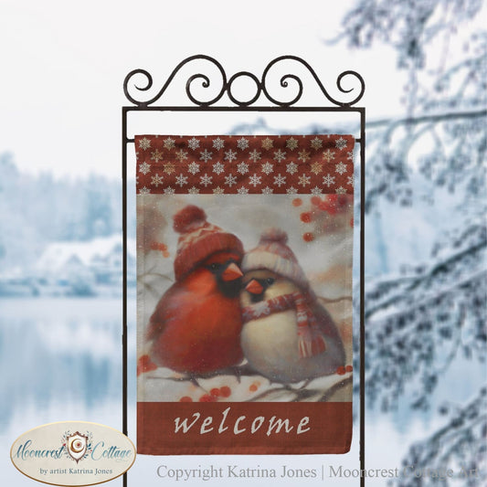 Cute Cardinal Birds Pair - Country Christmas Garden Flag