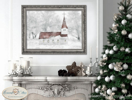 Winter Church Building Landscape Art Print