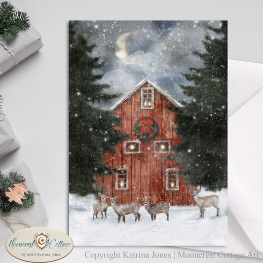 Winter Red Barn Christmas Card