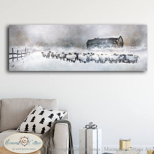 Winter Sheep Herd in Snow Art Print