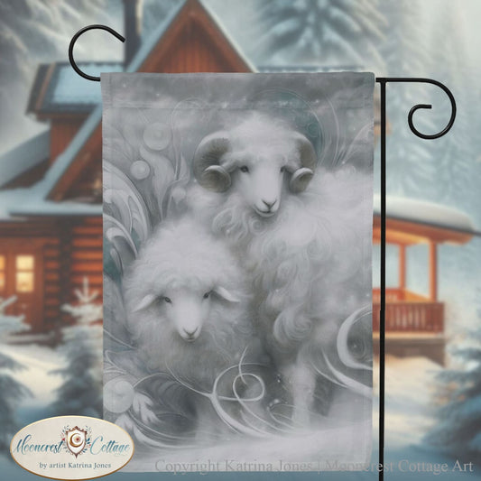 Winter White Sheep Garden Flag