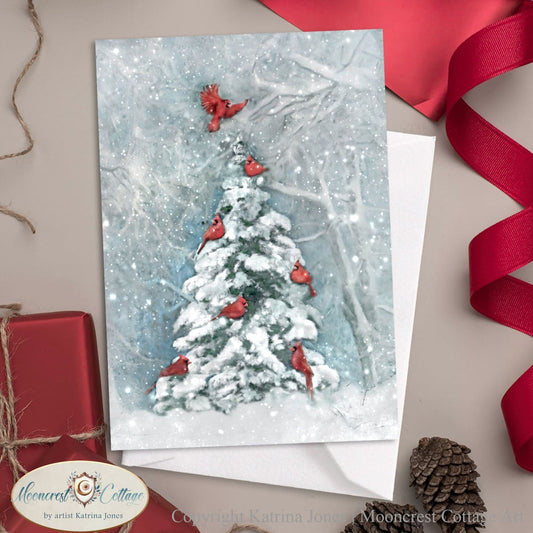 Woodand Winter Cardinals Traditional Holiday Greeting Cards